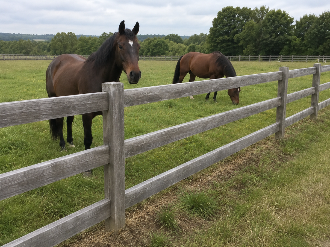 Concrete ranch and rail fencing in an equestrian setting